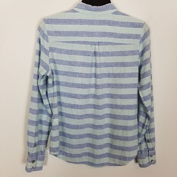 Vineyard Vines Women Linen Blend Cove‎ Poplin Shirt Sz 6 Blue Striped Nautical - Picture 4 of 5